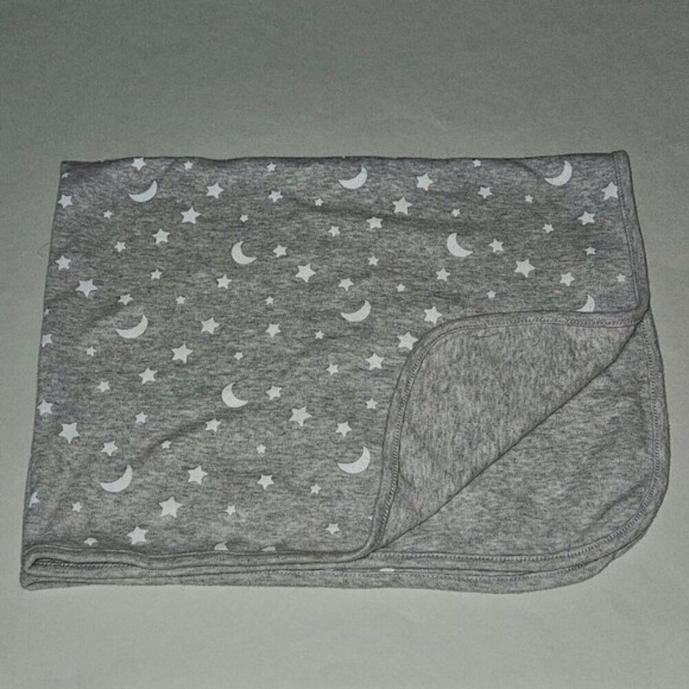 Little Me Gray White Moon Stars Baby Blanket 100% Cotton 23x30